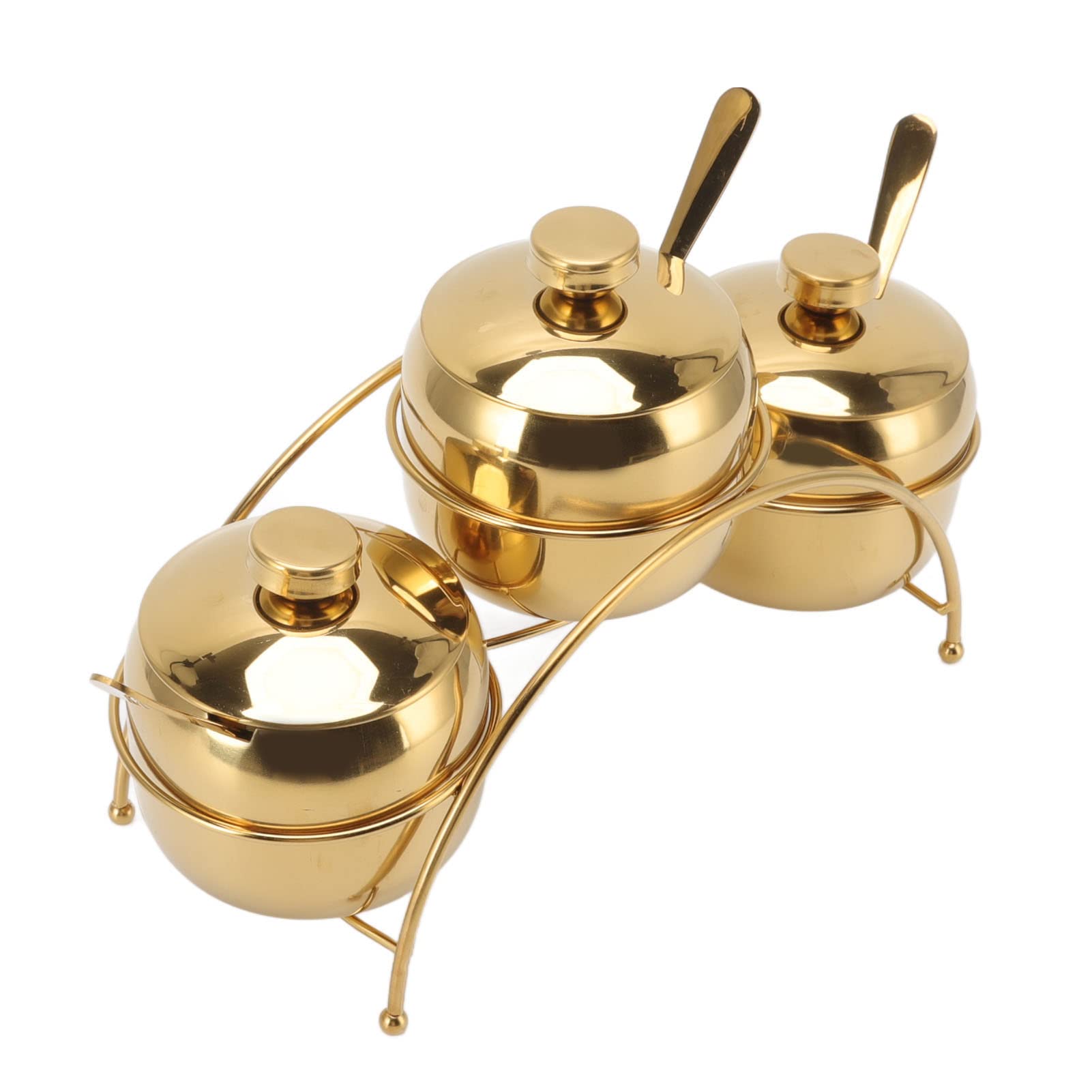 Tomotato Stainless Steel Spice Jar Set with Rack, 3Pcs Seasoning Storage Container with Lid and Spoon, Salt Sugar Pepper Condiment Pots for Home