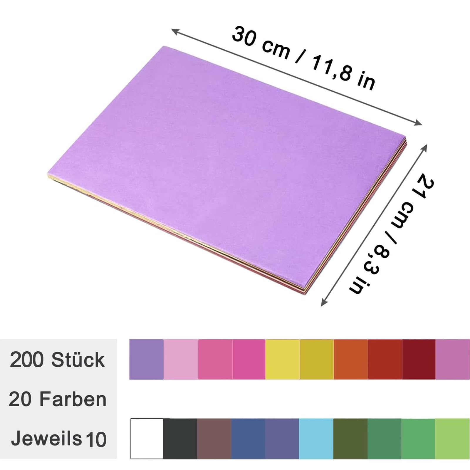 Carta Vellutata 200 Fogli A4 - 20 Colori Per Regali E Decorazioni