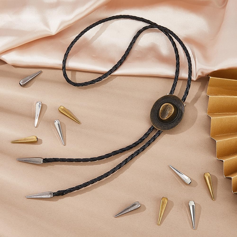 SUPERFINDINGS 12PCS 3 Colors Bolo Tie Tips 3cm/1.2" Alloy Vintage Bolo Tie Cord End Caps Cowboy Ties Necklace Ends Cap Necktie Ends Caps for DIY Crafts Necklace Decor, 4mm Inner Diameter