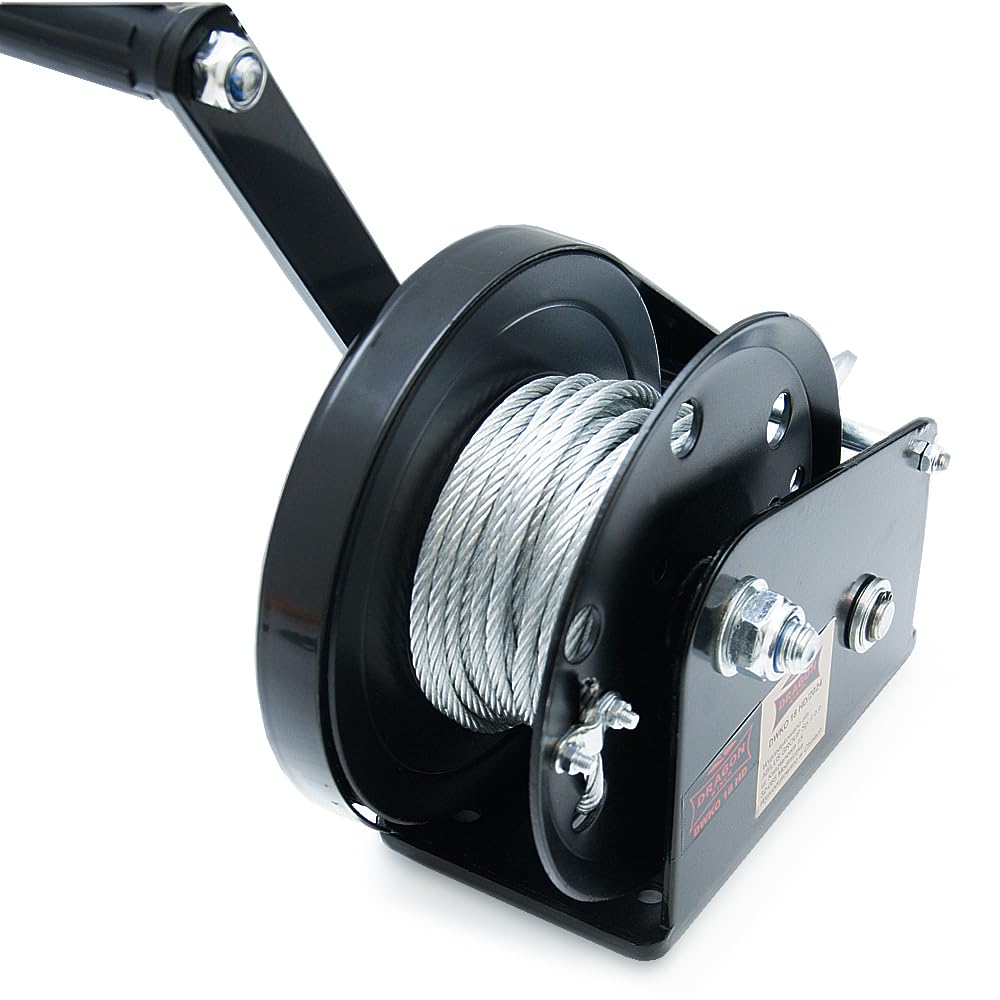 Dragon Winch Argano manuale 1800 lbs / 810 kg con gancio e Cavo in Acciaio 10m per piccole imbarcazioni, moto, veicoli e officina | Verricello manuale con Freno a frizione autofrenante