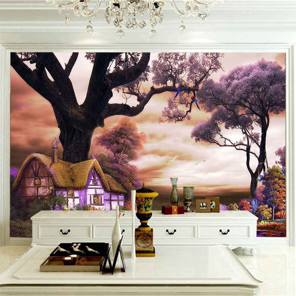 Fototapete 3D Fototapete Lila Holzhaus Natürliche Schöne Landschaft Wandbild Wohnzimmer Küche Schlafzimmer Wand 3D Tapetenkleister Wohnzimmer Die Wand Für Schlafzimmer Wandbild Büro Essz 250x175 cm
