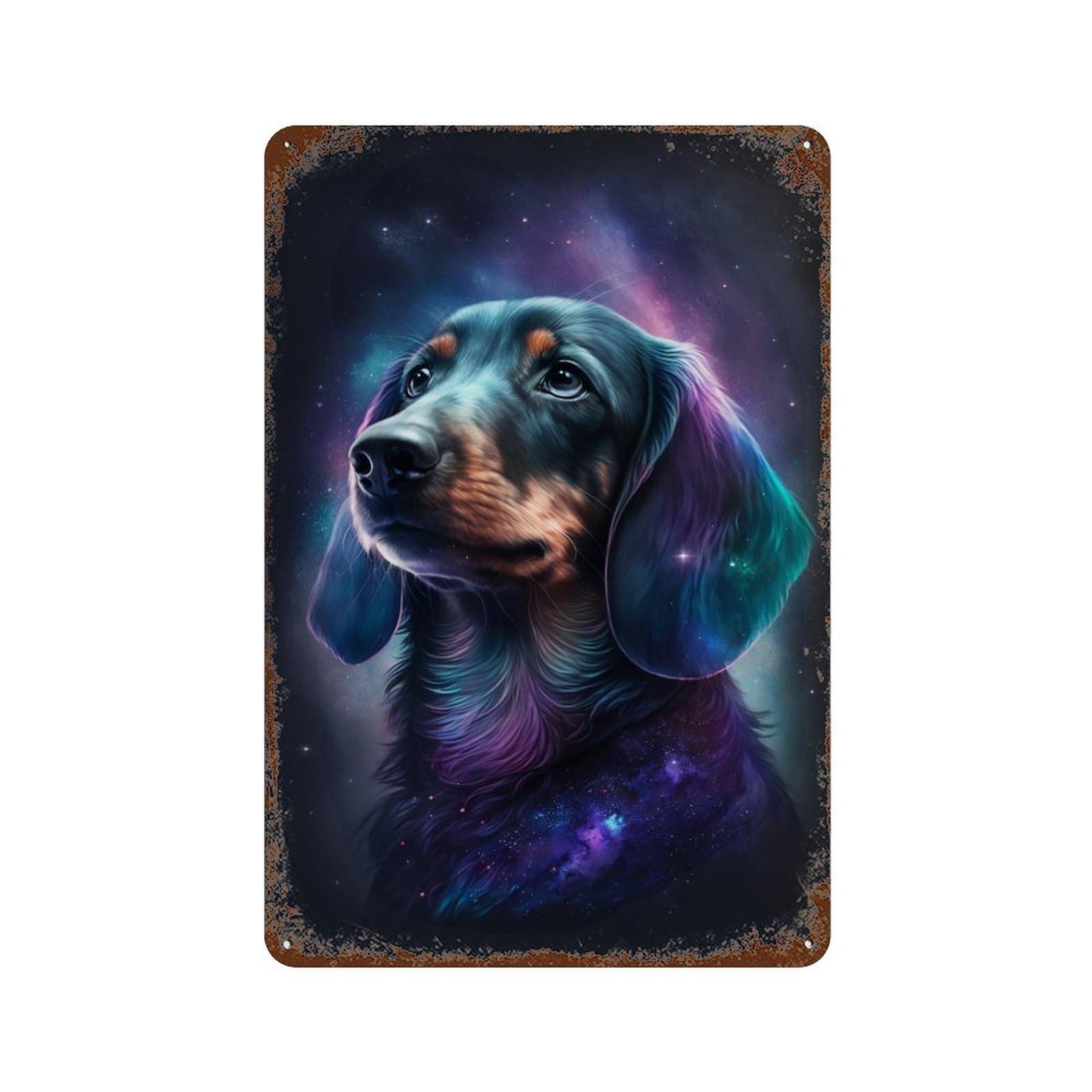 Rusty Metal Tin Sign Cosmic Dachshund Portrait-7 11.8"x7.9", Classic Wall Plaque for Cafe, Home Bar And Lounge Decor