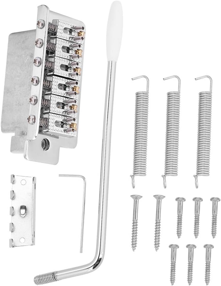 Generic Tremolo System with Roller Single Locking Vibrato Bridge for ST Guitar, Copper-Zinc Alloy, Easy Installation, Great Vibrato Control, Ideal for Musicians, Steel/Acrylic (Silver)