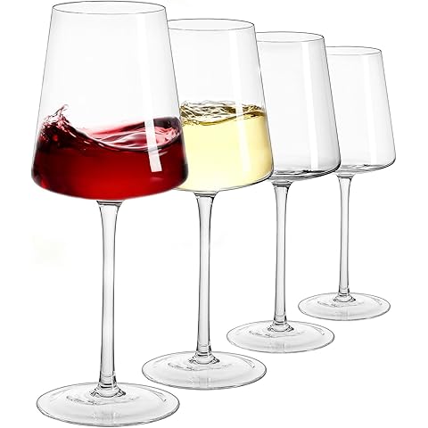 Crystal Wine Glasses Set of 4-13.5oz Clear Lead-Free Hand Blown Long Stem Square Re...