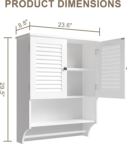Miniatura 10 de ChooChoo Armario de pared de baño con barra de toallas, 23.6 pulgadas de largo x 8.9 pulgadas de ancho x 29.3 pulgadas de alto, gabinete de medicina