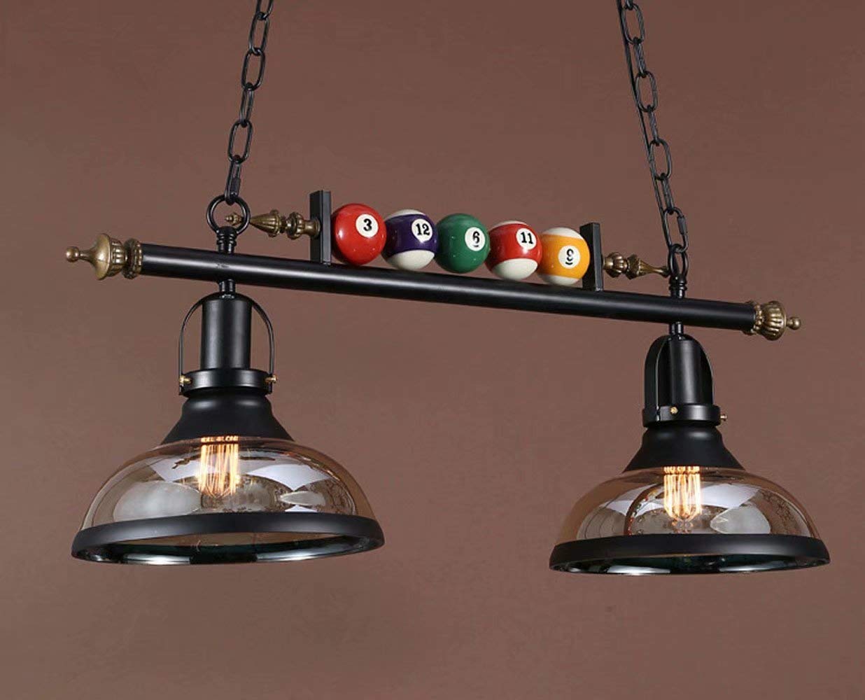 LYMSXAZOU Wrought Iron Chandelier with Adjustable Height, Glass Lampshade for Billiards Hall, Restaurant and Bar Lighting