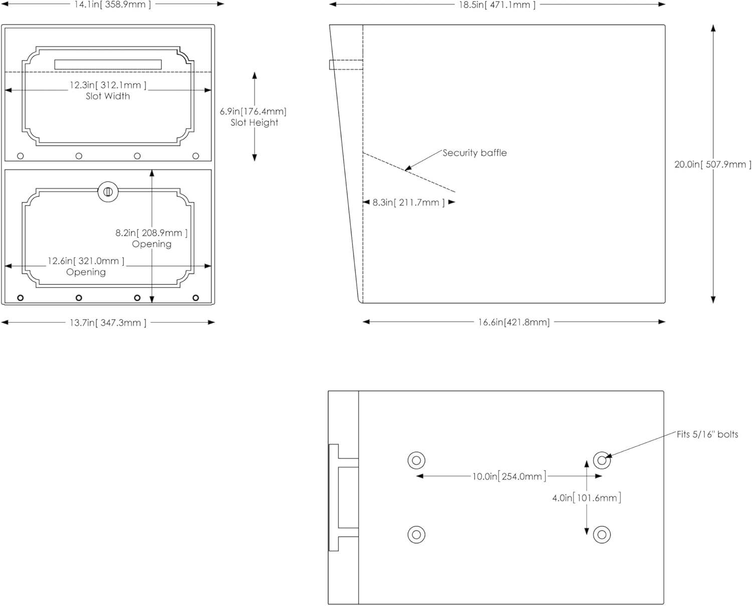 Architectural Mailboxes Oasis® Drop Box Secure, Locking Heavy Duty, Steel Metal Package Box for Outside, Black XL Extra Large with Magnetic Waterproof Door