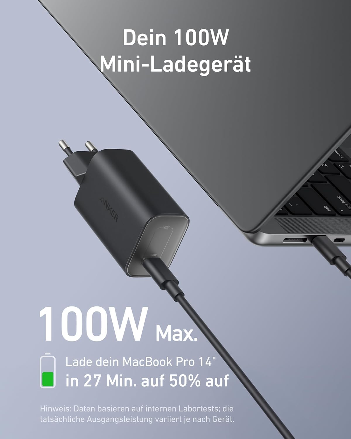Anker Nano 100W USB C Ladegerät, Laptop Ladegerät, Netzteil für MacBook, iPad, iPhone 17/16, Galaxy und alle USB-C Geräte, 1,8m USB-C Kabel inklusive (Schwarz)