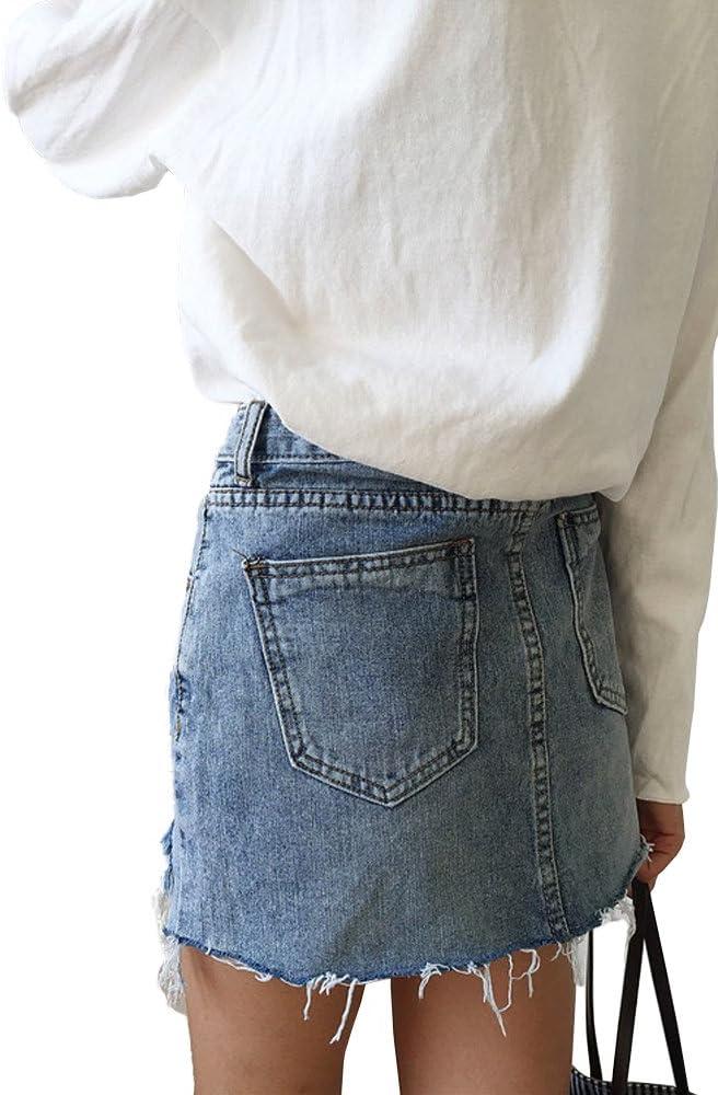 Irregular Women A-Line Ripped Denim Skirt High Waist