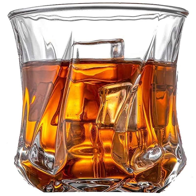 Image of Whiskey Glasses Set of 6 pcs- 250 ml Bar Glass for Drinking Bourbon, Whisky, Scotch, Cocktails, Cognac- Old Fashioned Cocktail Tumblers (6, Twisted)