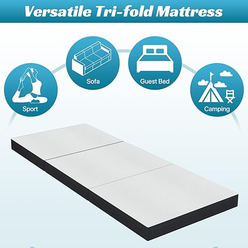Miniatura 2 de Dkelincs Colchón plegable de espuma viscoelástica triple de 3 pulgadas, portátil, plegable, para campamento, invitados, yoga, blanco (tamaño