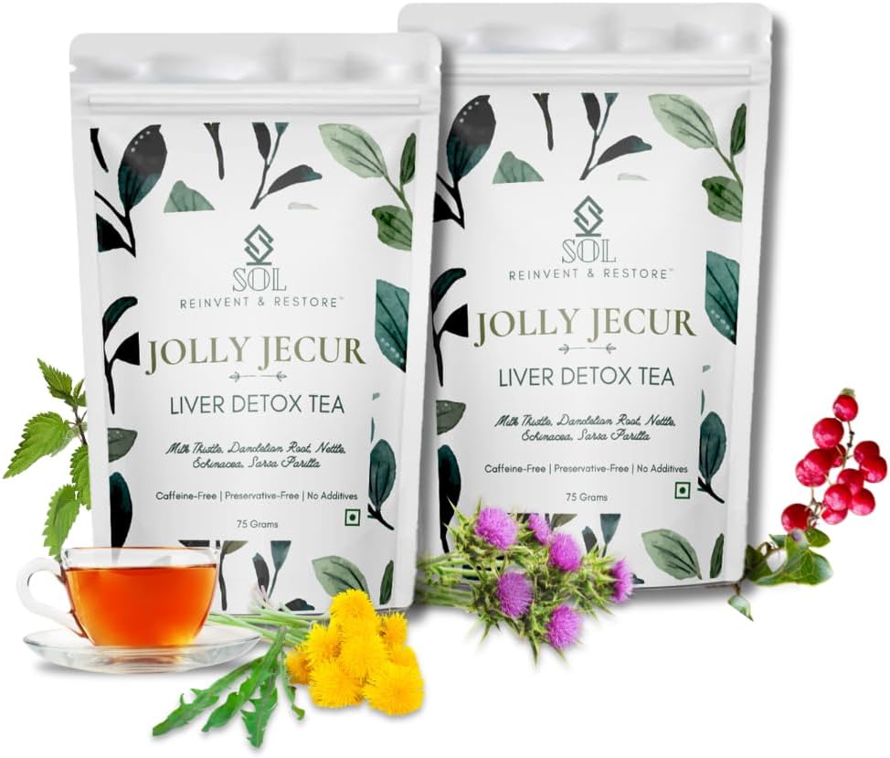SOL - Reinvent & Restore Milk Thistle Tea For Liver Cleanse (150G)|With Dandelion Root,Nettle,Sarsa Parilla,Echnicea|Protects & Detoxes Liver,Removes Toxins,Boosts Immunity|75 Gms Loose Leaf Pack of 2