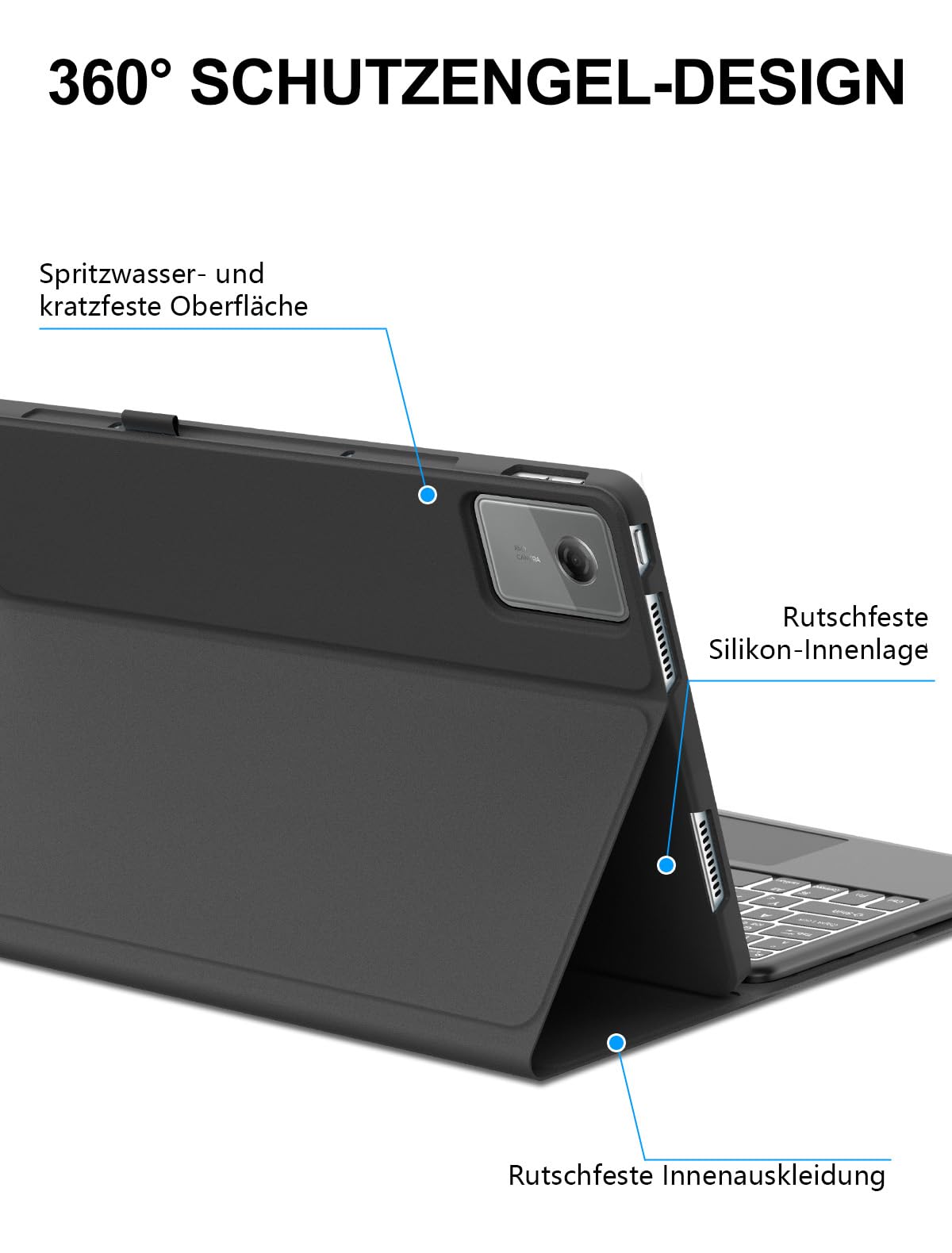 JADEMALL Für Idea Tab Plus 12,1 Hülle mit Touchpad & Beleuchtung QWERTZ | Für Lenovo Idea Tab Plus Tastatur - Mit 7-Farben Beleuchtung & Touchpad, Premium Schutzhülle mit Tastatur, Schwarz
