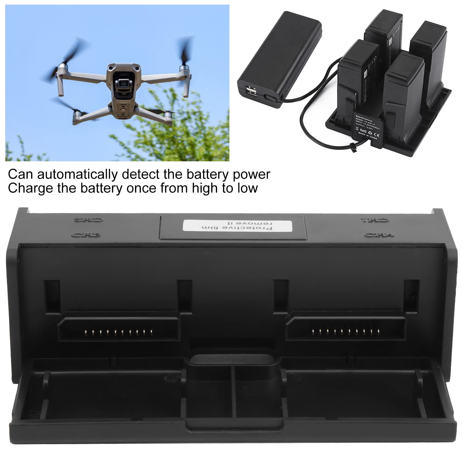 Hub di Ricarica della Batteria del Drone Ricarica Ed Efficiente per Quadricottero Air2, Materiale Plastico di Alta qualità, Adatto per Appassionati e Professionisti di Droni