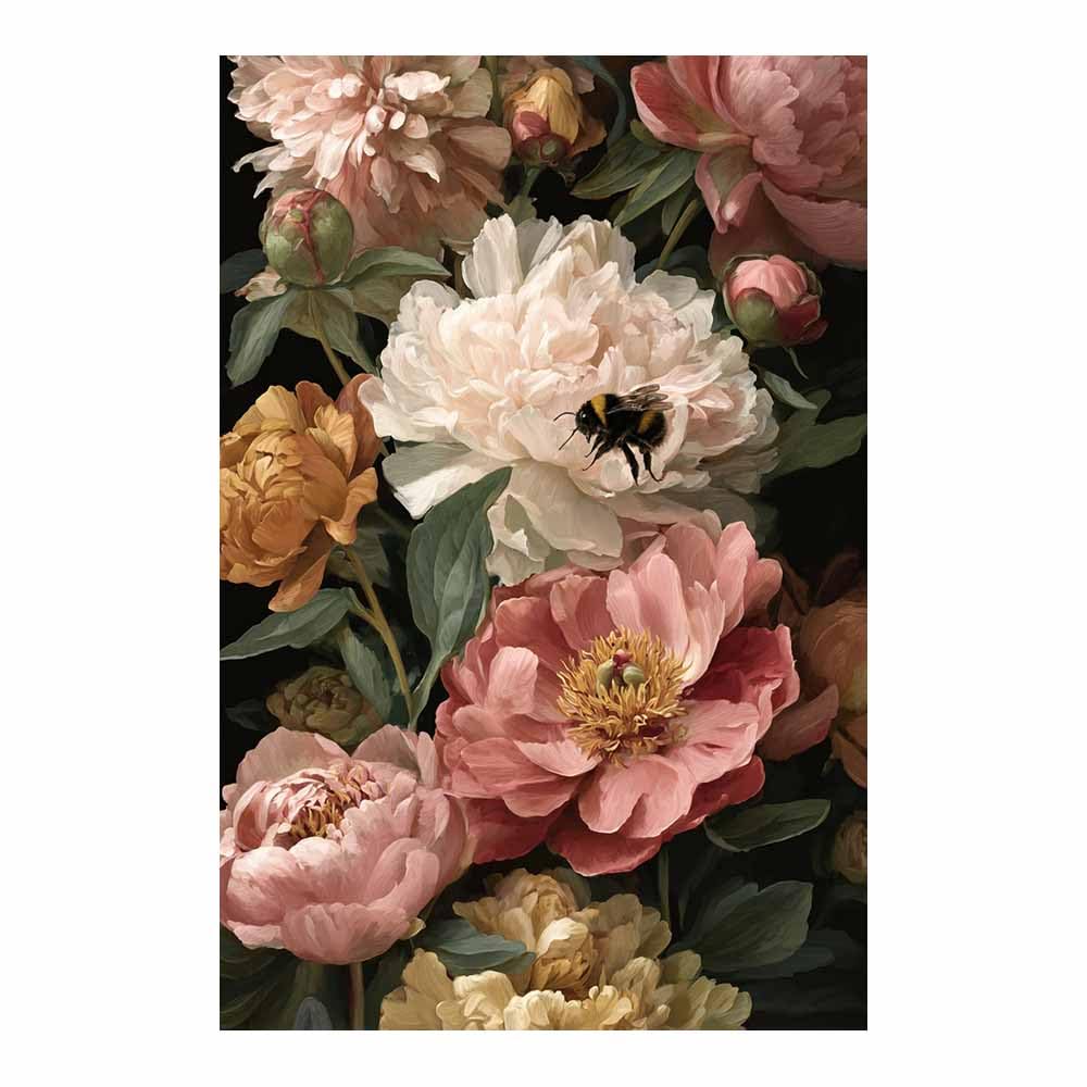 Hoqiu Multicolor Flowers Wall Canvas Peony Bee Wall Decor Artwork, Wall Decoration Living Room Bedroom Hallway Stairs Decoration.(Multicolor)-80X120cm Unframed