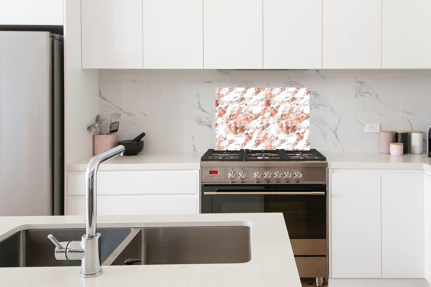 Crédence Cuisine Marbre Rose & Or 60x40 Cm – Panneau Aluminium Hotte – Protection Murale Luxe