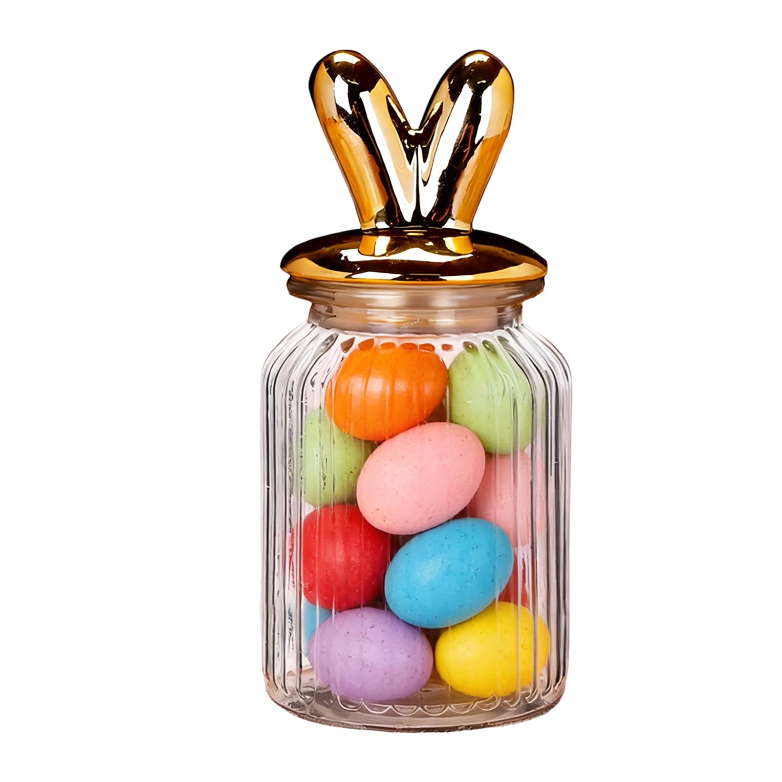 Piceioep Decoration Glass Jars with Ceramic Bunnies Ear Lid Easter Glass Storage Jar Easters Table Decors Birthday Gift Easter Bunnies Candy Jar Decoration