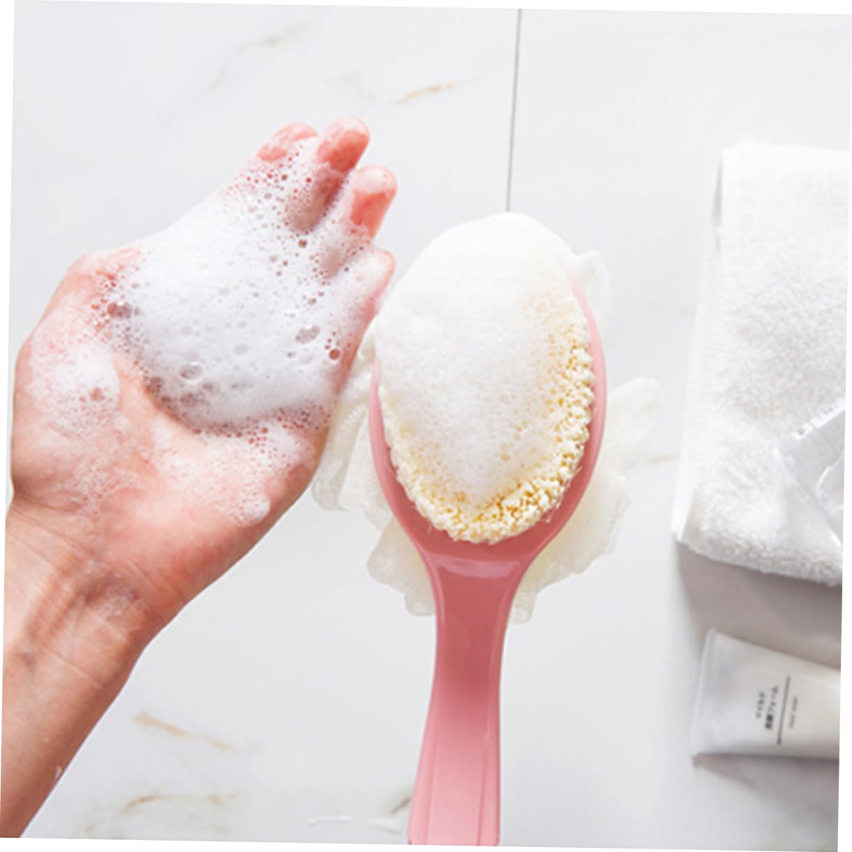 Healeved 3 Pezzi Spazzola Esfoliante Per La Schiena Per La Doccia Spazzola Per Il Corpo in Spugna Di Luffa Naturale Con Manico