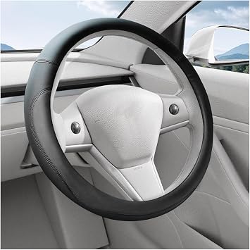 Car Steering Wheel Cover, 15 Inch Leather Anti-Slip Breathable Vehicle Steering Wheel Protecter with Comfortable Feel, Automotive Interior Accessories, Universal for SUV Sedan Truck Black