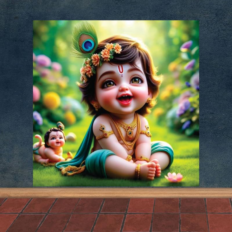 Image of British Terminal Cute little Bal Gopal Baby God Krishna| Kanha Ji | Laddu Lord Makhan Chor Painting Religious Poster for Pregnant Women for wall (matt thin vinyl,sticker,multicolor,unframed)| bj67