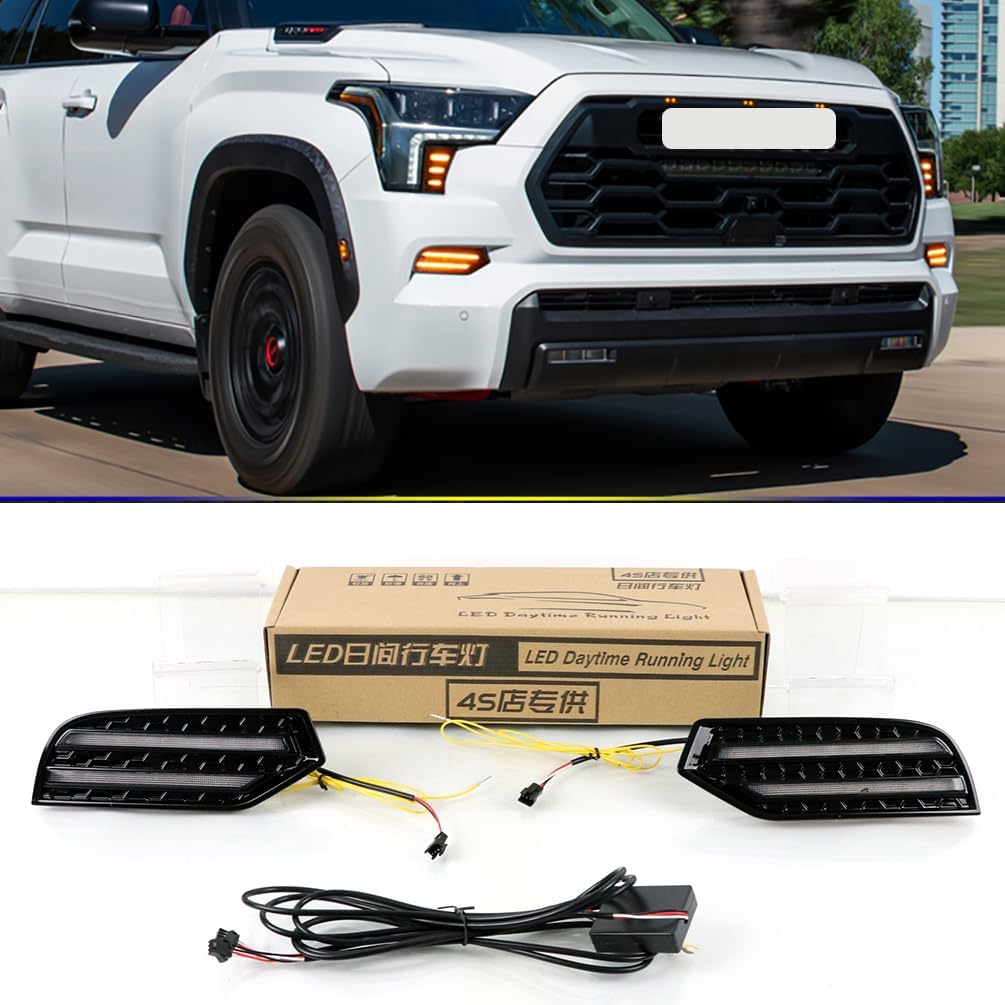 LED Front Bumper DRL Fit For 2023-2025 Toyota Sequoia Daytime running Light Fog Light Driving Daylight with Sequential Amber Turn Signal light