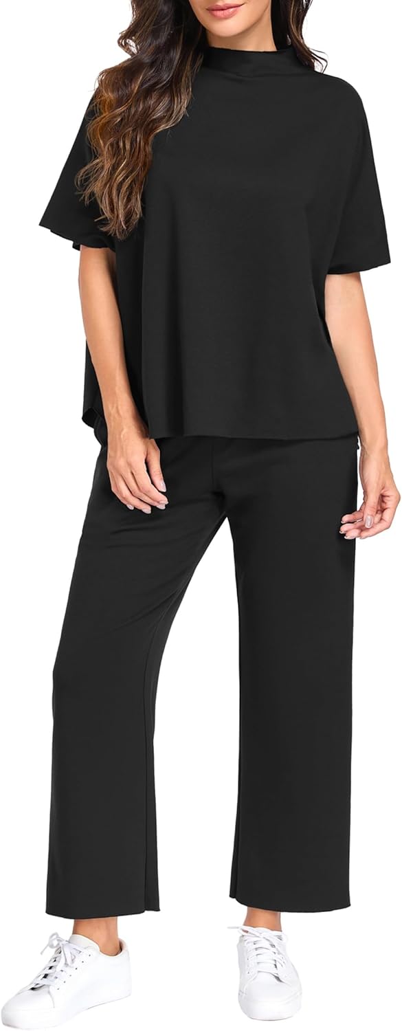 PrinStory Womens 2 Piece Lounge Sets Casual Outfits Pullover Top and Wide Leg Pants Matching Pjs Soft Pajamas Loungewear - Image 3