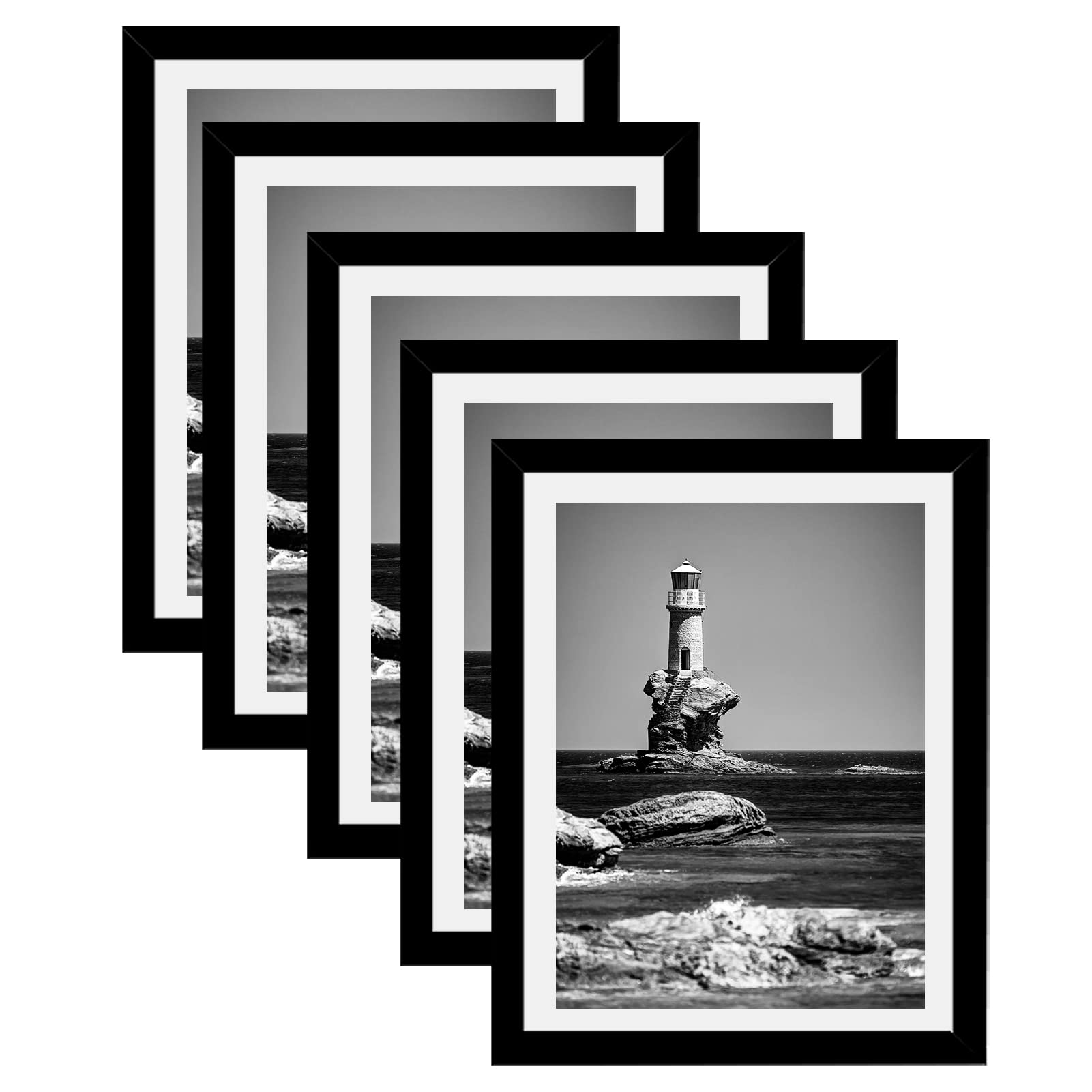 5x7 Picture Frame Set of 5, Display Pictures 4x6 with Mat or 5x7 Without Mat, Wall Gallery Photo Frames or Tabletop Display