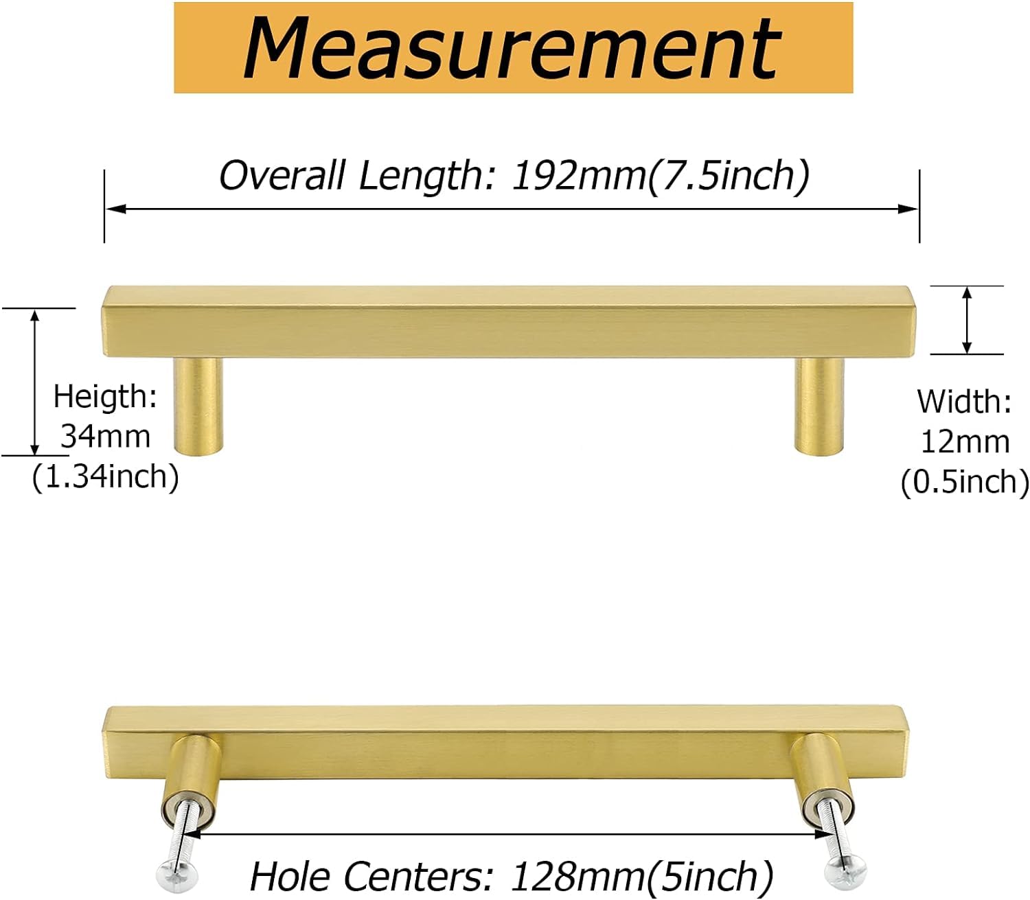 Goldenwarm 1 Pack Gold Kitchen Handles - Brushed Brass & Stainless Steel Drawer Pulls - 128mm Hole Center - Image 2