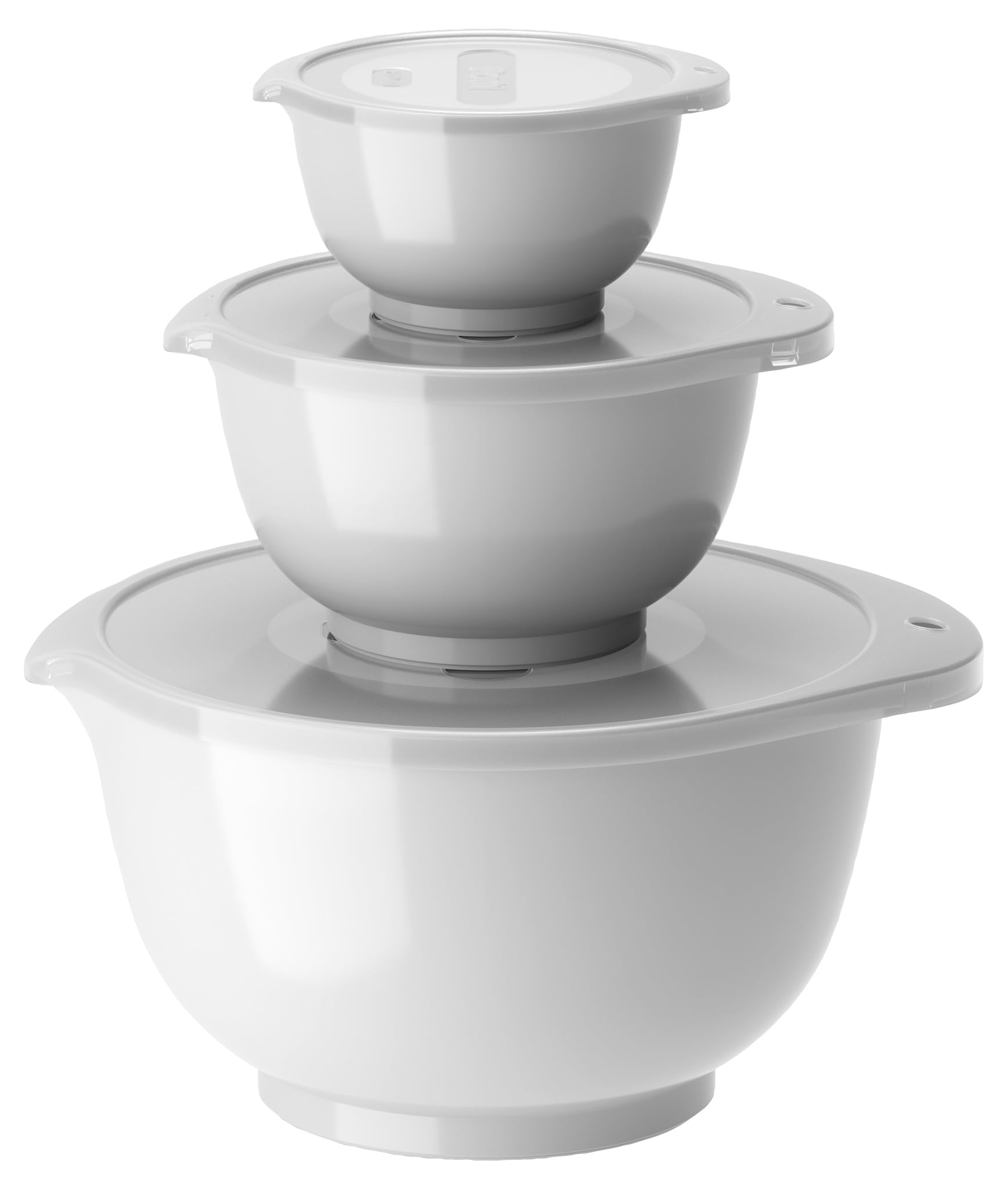 Rosti Margrethe Set de 3 Bols Mélangeurs en Plastique - 3 Couvercles Inclus - Saladiers Hermétiques - Saladiers Hermétiques - 0,25 litre, 0,75 litre et 3 litres, Blanc