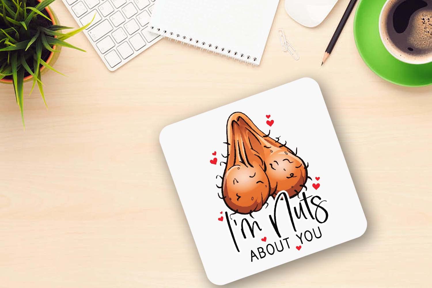 I'm Nuts About You Mug & Coaster Funny Rude Girlfriend Wife Balls Birthday Anniversary Tea Coffee Mug Gift Set