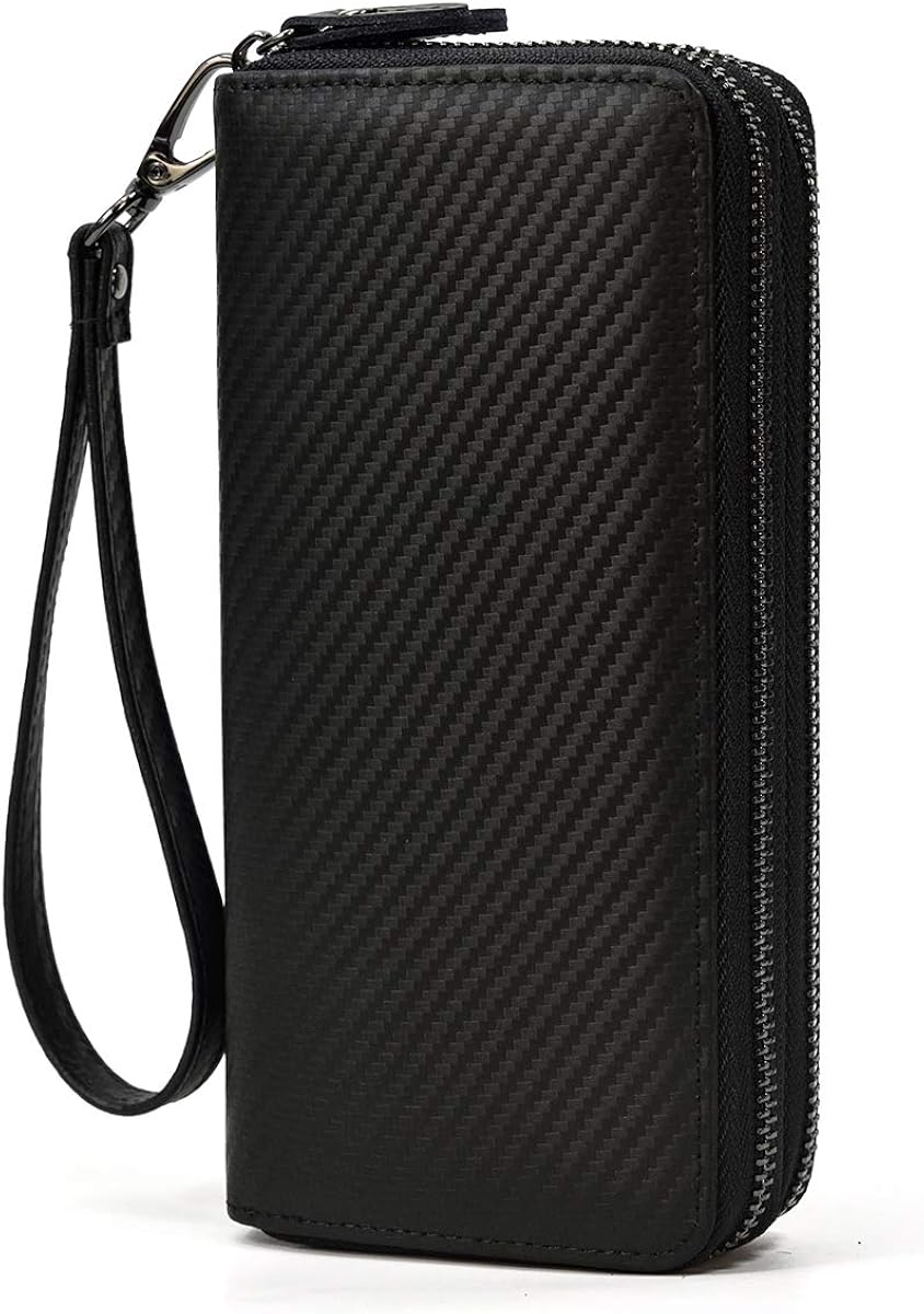 LUUFAN Billetera larga de cuero genuino para hombre, cartera plegable grabada