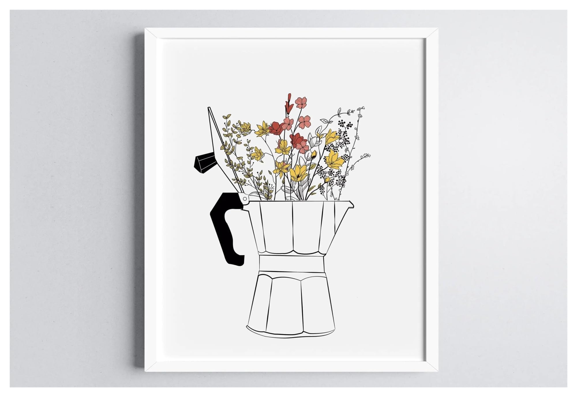 Art mural tasses à café avec fleurs affiche épurée sans cadre pour maison
