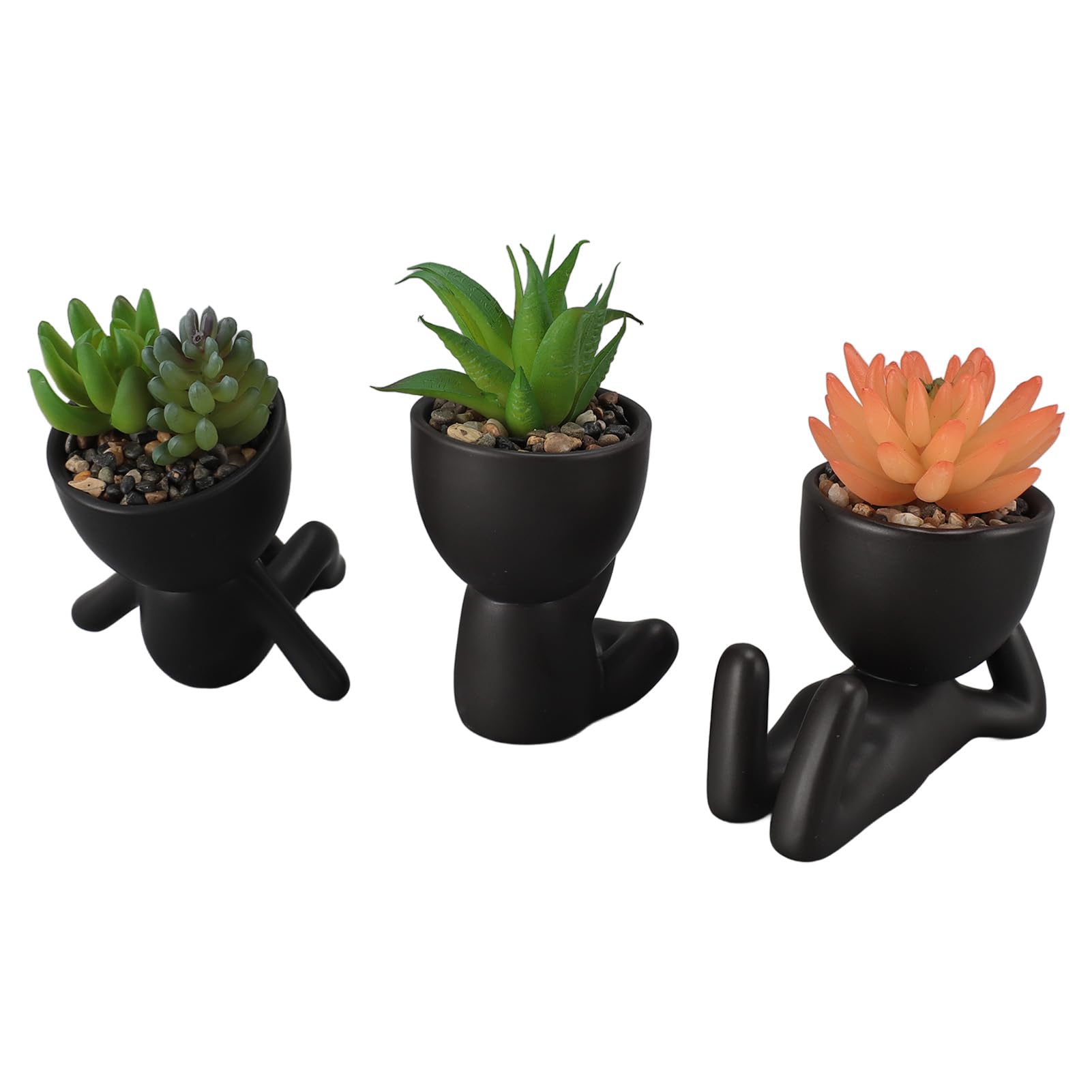 Piante Grasse Artificiali, Piante Finte Dal Design Compatto a Bassa Manutenzione, Decorazione da Scrivania con 3 Vasi Creativi a Forma Umana per Mensola del Bagno, Scrivania da Ufficio,