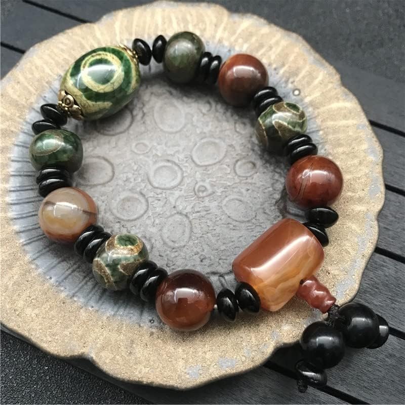 1Pcs2020西藏老玛瑙三眼天珠手链藏式绿三眼老天珠手串男饰品(款式3)