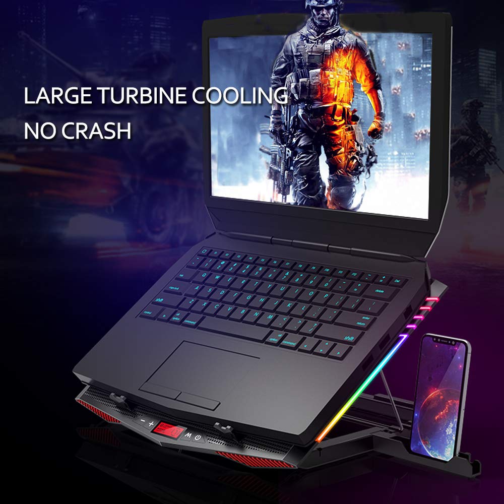 MeFee RGB, tappetino di raffreddamento per computer portatile professionale da 15,6"-21", con 6 ventole silenziose e controllo pulsante, pannello di raffreddamento portatile in metallo puro
