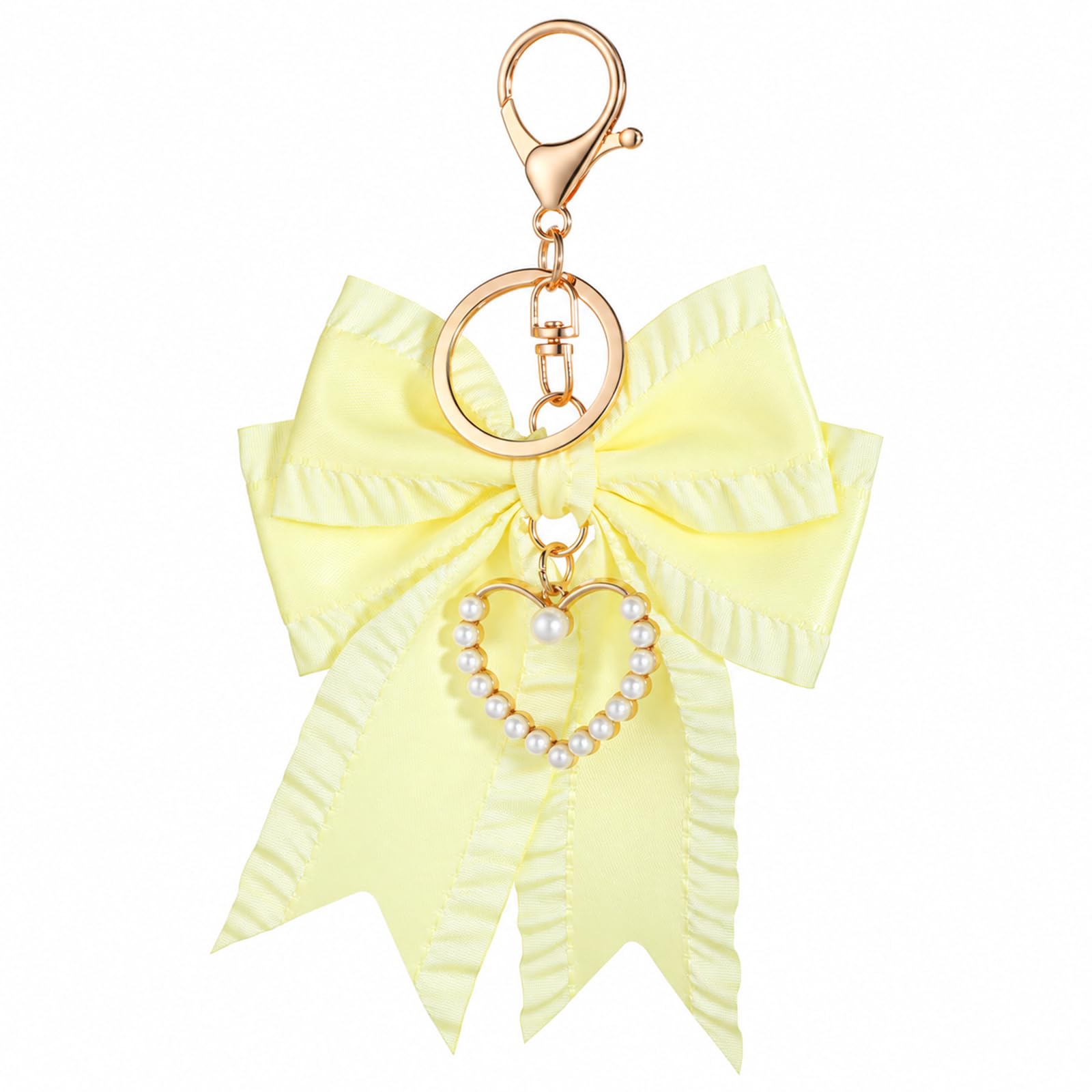 Bow Keychain Charm, Yellow Pearl Bookbag Charms for Women Girl