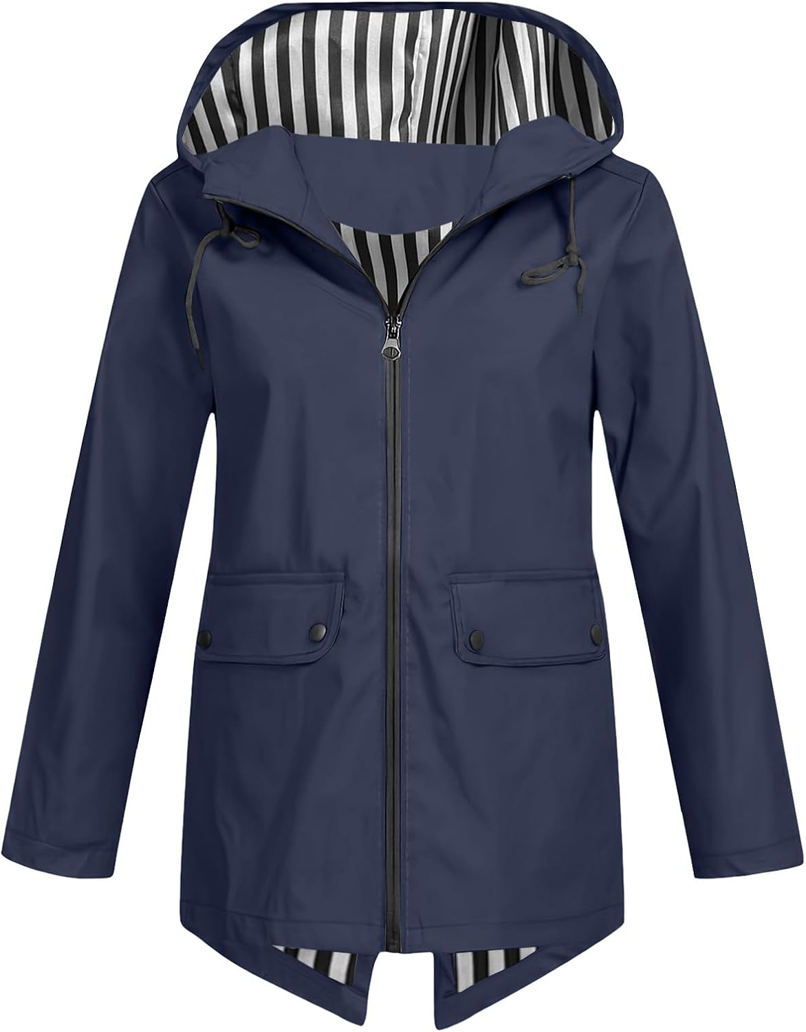 YRAETENM Rain Jacket Women Hooded Waterproof Windproof Striped Lined Raincoat Outdoor Lightweight Packable Travel Jackets