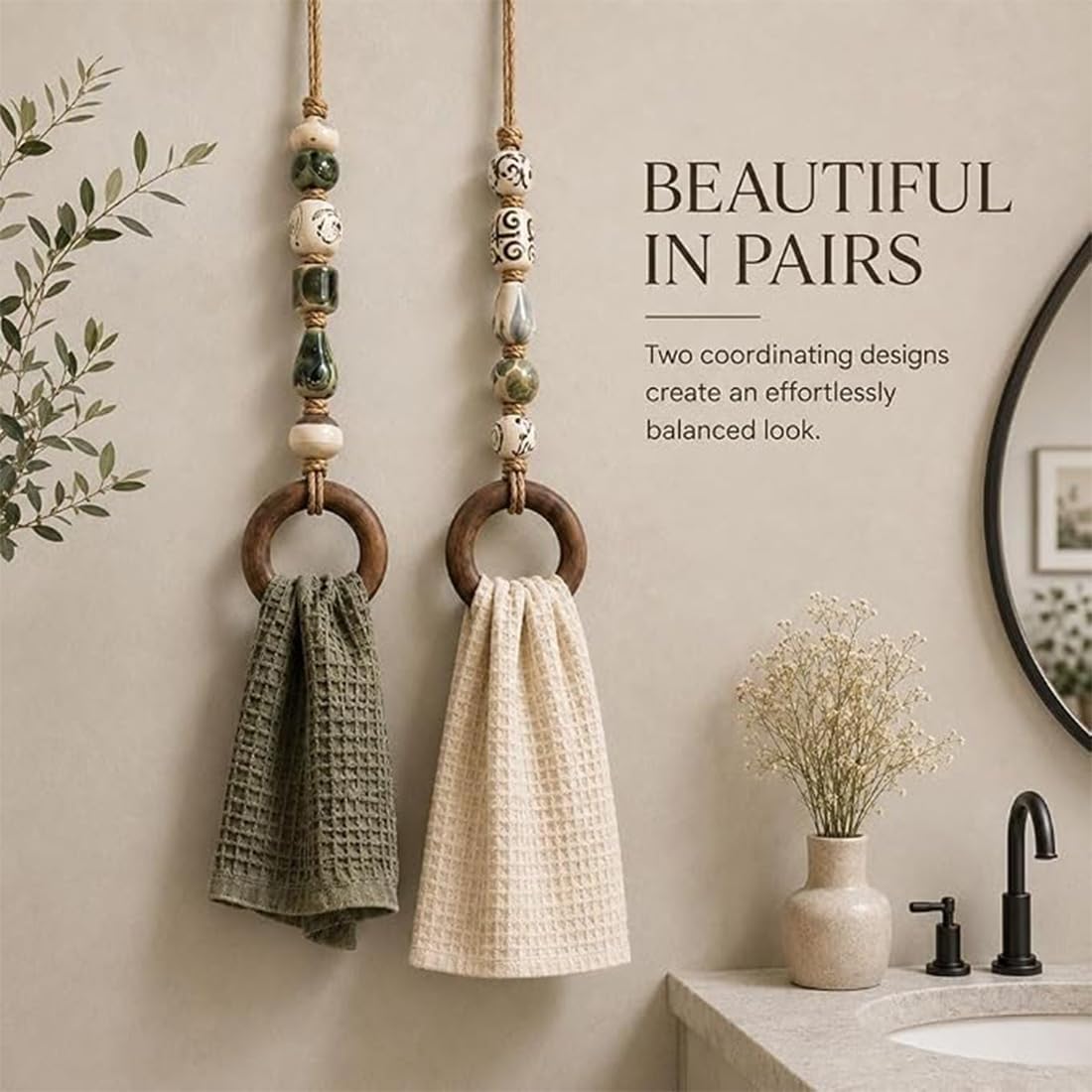 Toallero Decorativo con Cuentas y aro de Madera. (Todos)