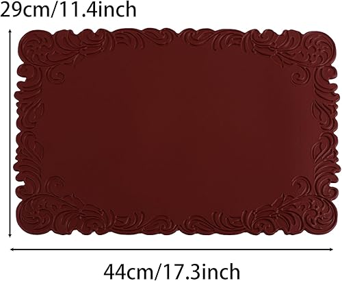 Miniatura 3 de XINYUN Juego de 6 manteles individuales de piel sintética color vino tinto, resistentes al calor, antideslizantes, impermeables, lavables y Flor