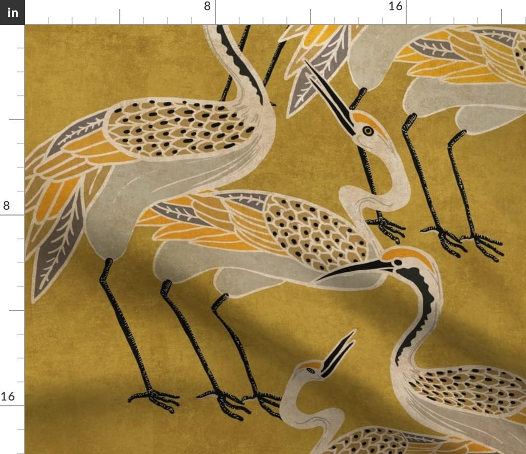 Spoonflower Fabric - Gold Chinoiserie Vintage Cranes Stork Heron Light Cream Soft Animalier Printed on Petal Signature Cotton Fabric Fat Quarter - Sewing Quilting Apparel Crafts Decor