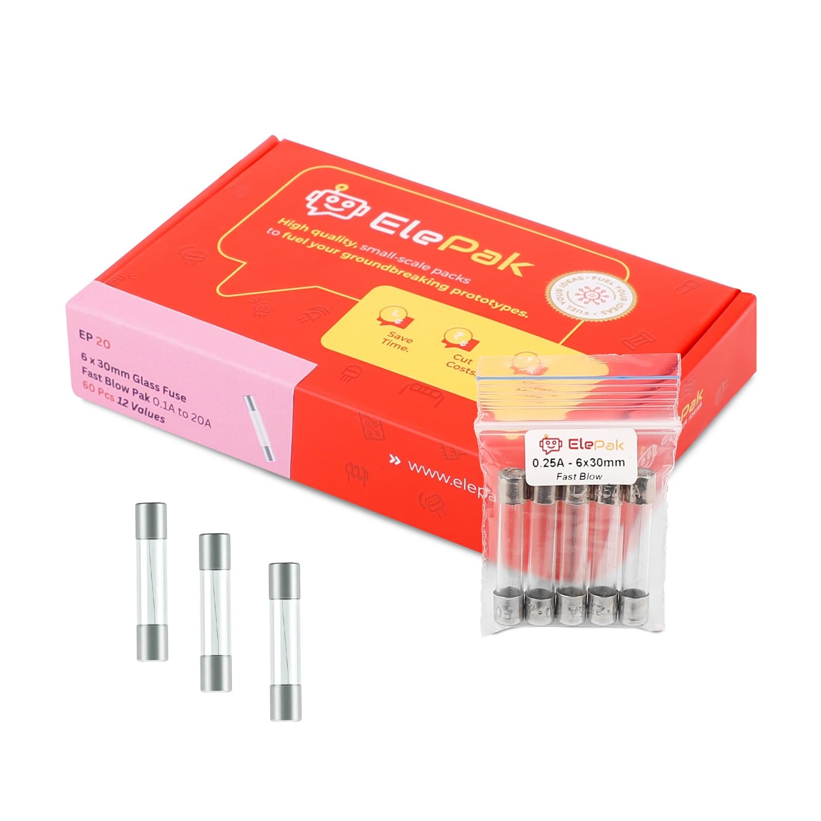 ElePak 6x30mm Glass Fuse Fast Blow Pak 0.1A to 20A 60 Pcs 12 Values-image-20