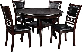 New Classic Furniture Gia 5-Piece Round Dining Set with 1 Dining Table and 4 Chairs, 47-Inch, Ebony