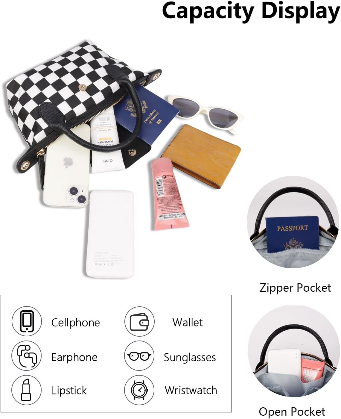 IBEE Mini Crossbody Bags for Women Small Tote Bag Nylon Cross Body Purse Checkered Top Handle Handbags for Phones Daily Travel with Adjustable Shoulder Strap Zipper