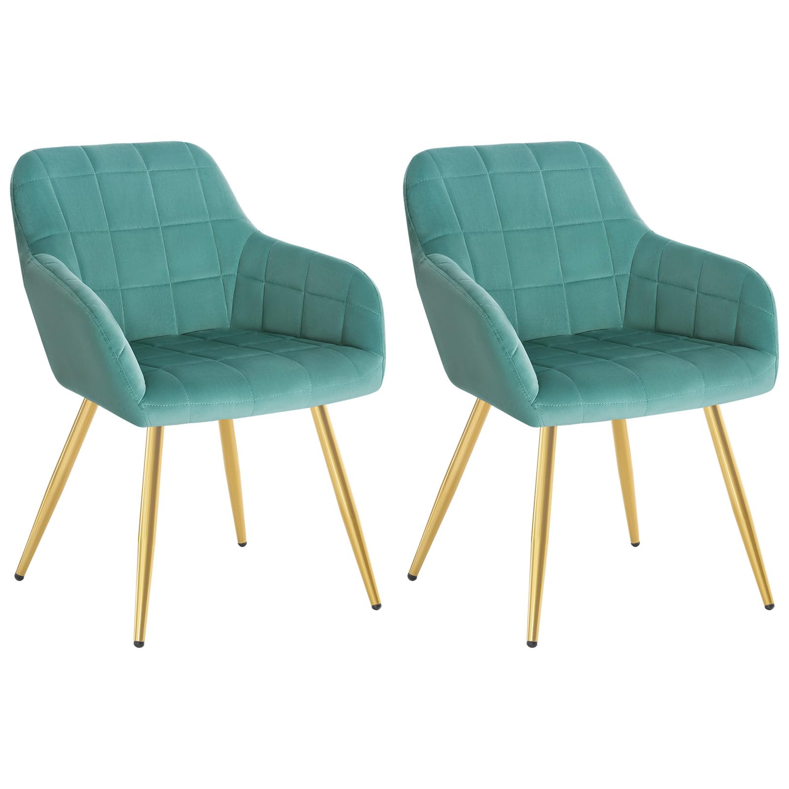 WOLTU Dining Chairs Set of 2, Wide Padded Chairs with Back, for Living Room/Bedroom/Kitchen, Upholstered Velvet Seat, Golden Metal Legs, Turquoise