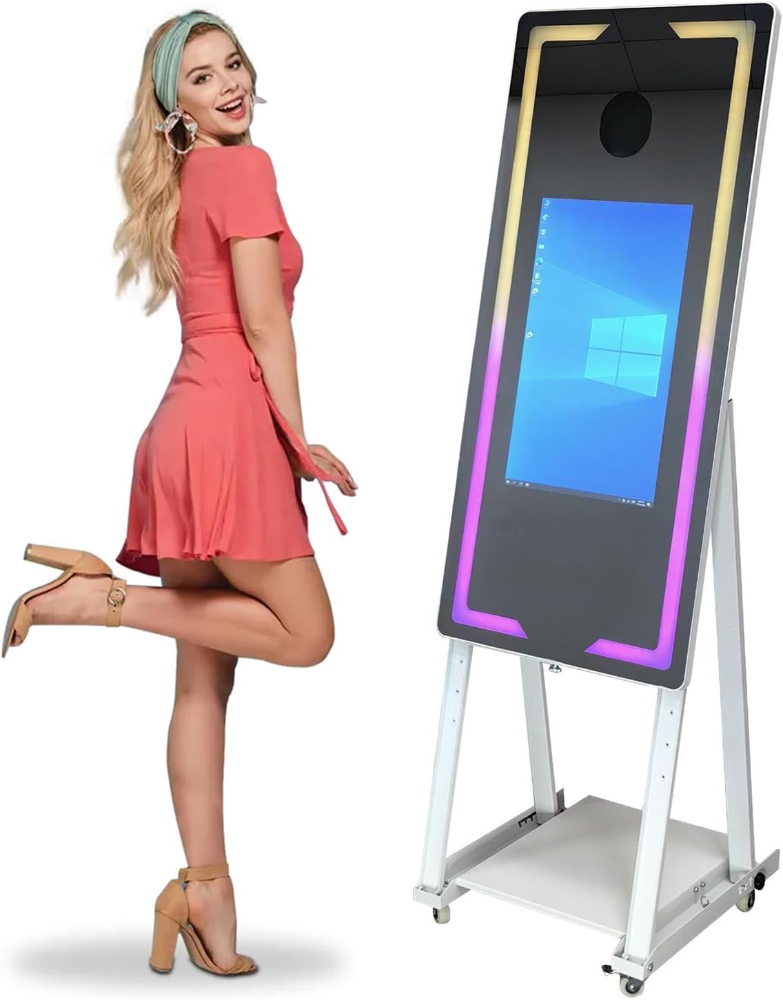 Magic Mirror Photo Booth, DSLR Camera Photo Booth Selfie Station with Ring Light and Flight Case, for Parties, Wedding, Exhibition, 45inch