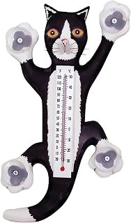 Climbing Black & White Cat Small Window Thermometer