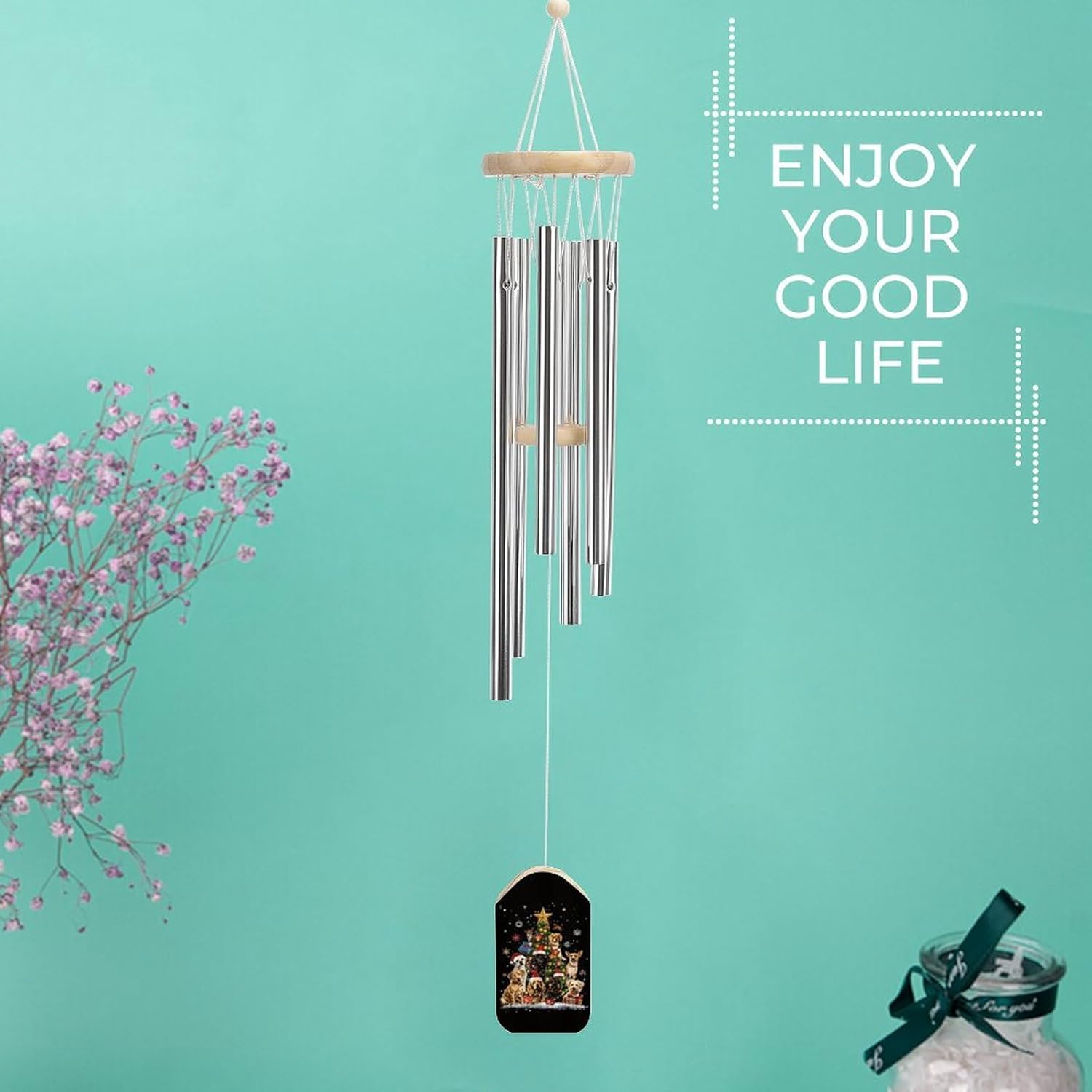 Dogs Christmas Tree Wooden Wind Chimes Deep Tone Memorial Windchime for Outside Garden Home Decoration
