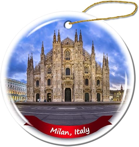 Vista 7 de Fhdang Decor Piazza del Duomo Milano Italia Sunrise Milán Italia Adorno de Navidad de porcelana de doble cara adorno de cerámica, 3 pulgadas
