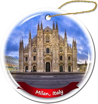Fhdang Decor Milan Italy Christmas Ornament Porcelain Double-Sided Ceramic Ornament,3 Inches