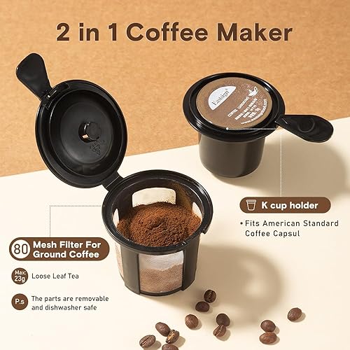 Miniatura 2 de Aiosa Constellation - Cafetera de taza individual 2 en 1 para cápsulas y molidos K Cup, cafetera de 6 a 14 onzas, operación de un botón de